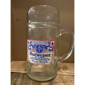 Vintage Collectible Large BUDWEISER Heavy Duty Glass Beer Mug 32‎ oz 8" Tall